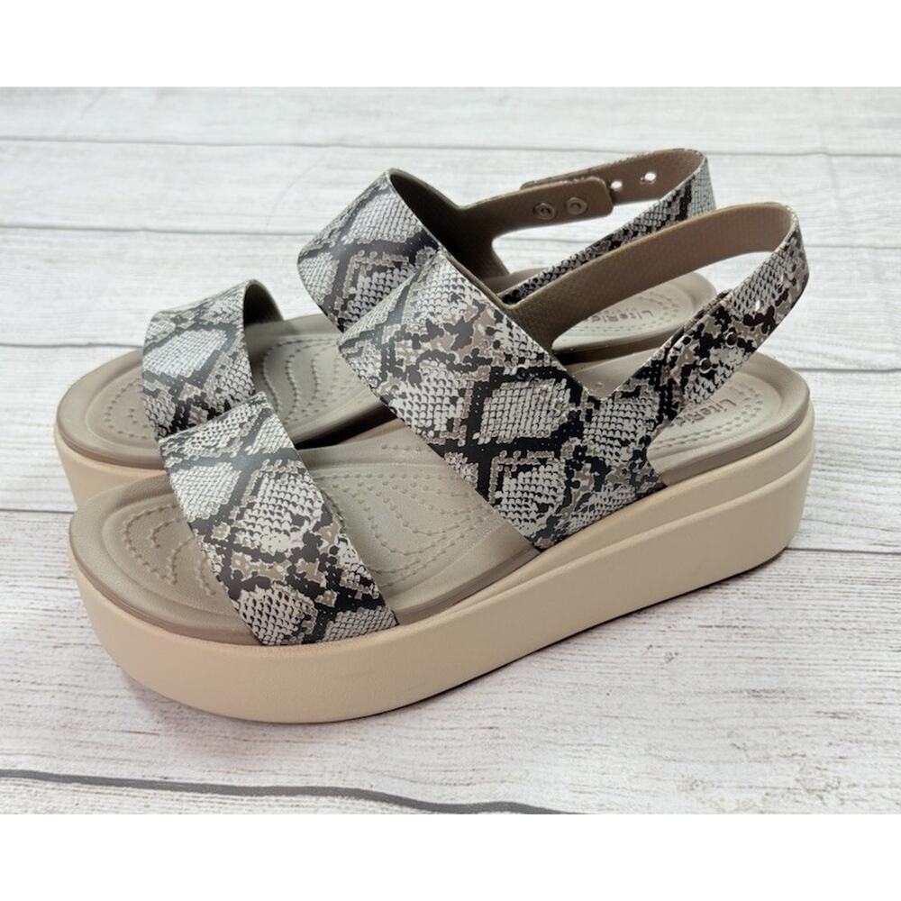 CROCS Snake Print Platform Sandals - Black and Cream